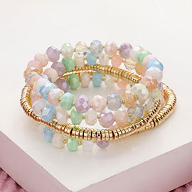 5PCS - Faceted Beaded Heishi Beaded Multi Layered Stretch Bracelet