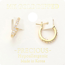 14K Gold Dipped Stone Paved Mini Hoop Earrings