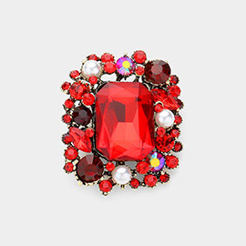 Rectangle Round Stone Cluster Pin Brooch 