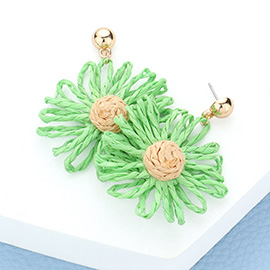 Raffia Wrapped Flower Dangle Earrings