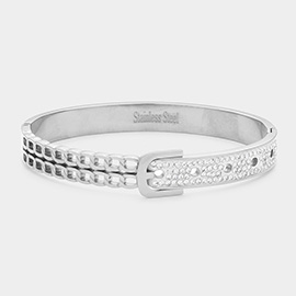 Belt Stone Paved Stainless Steel Hinged Bracelet