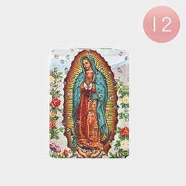 12PCS - Stone Embellished Our Lady of Guadalupe Tapestry Prayer Printed Compact Mirrors
