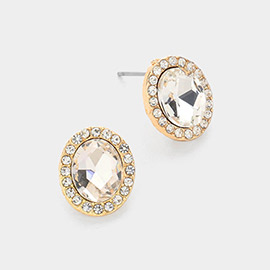 Oval Stone Stud Evening Earrings