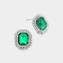 Rectangle Stone Stud Evening Earrings