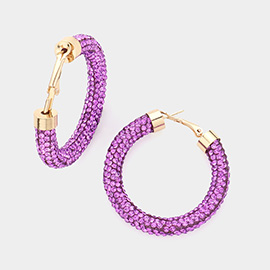 Clear Stone Detail Rhinestone Pave Half Hoop Earrings