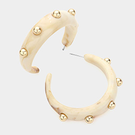 Metal Ball Accented Resin Hoop Earrings