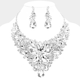 Marquise Stone Flower Cluster Accented Evening Necklace