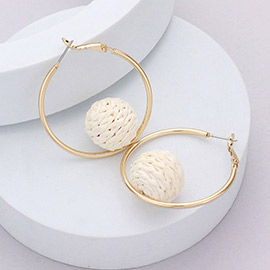 Raffia Wrapped Ball Pointed Metal Hoop Earrings