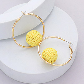 Raffia Wrapped Ball Pointed Metal Hoop Earrings