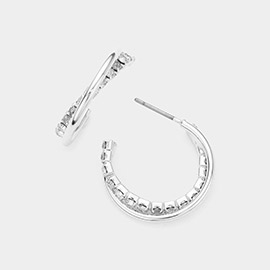 Stone Paved Metal Twisted Hoop Earrings