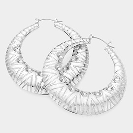 Chunky Textured Metal Hoop Pin Catch Earrings