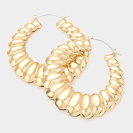 Chunky Textured Metal Hoop Pin Catch Earrings