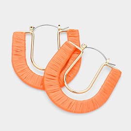 Raffia Wrapped U Shape Pin Catch Earrings