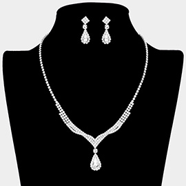 Teardrop Stone Accented Rhinestone Paved Necklace