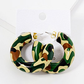 Camouflage Printed Wood Thick Hoop Earrings