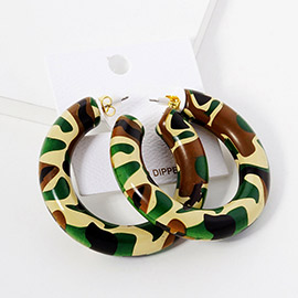 Camouflage Printed Wood Thick Hoop Earrings