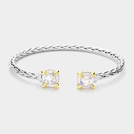 Square CZ Stone Cluster Tip Cuff Bracelet