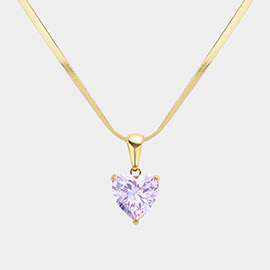 18K Gold Dipped Stainless Steel CZ Heart Pendant Necklace