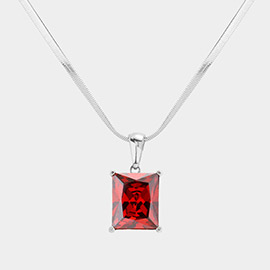 Stainless Steel CZ Rectangle Pendant Necklace