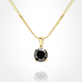 18K Gold Dipped Stainless Steel CZ Round Pendant Necklace