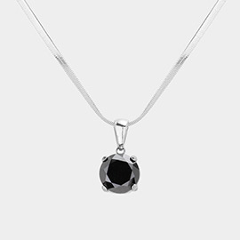 Stainless Steel CZ Round Pendant Necklace