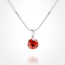 Stainless Steel CZ Round Pendant Necklace
