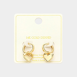 14K Gold Dipped Heart Drop Huggie Earrings