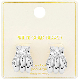 White Gold Dipped Crossover CZ Stone Paved Earrings