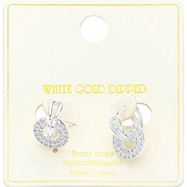 White Gold Dipped Circle Drop CZ Paved Earrings