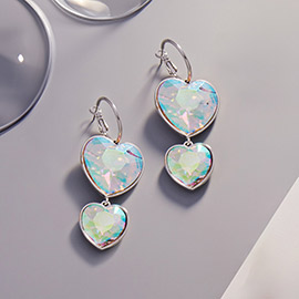 Crystal Stone Double Heart Link Dropdown Earrings