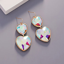 Crystal Stone Double Heart Link Dropdown Earrings