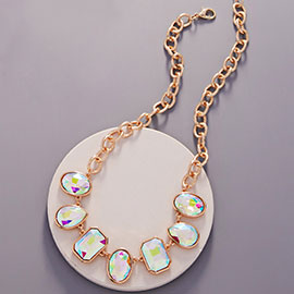 Oval Teardrop Square Crystal Stone Cluster Necklace