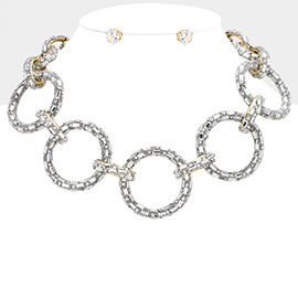 Baguette Stone Embellished Bling O Ring Link Necklace