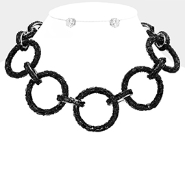 Baguette Stone Embellished Bling O Ring Link Necklace