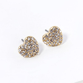 Crystal Stone Paved Heart Stud Earrings