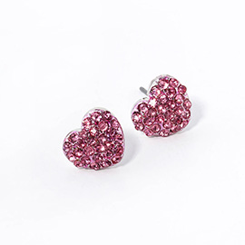 Crystal Stone Paved Heart Stud Earrings