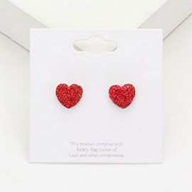 Crystal Stone Paved Heart Stud Earrings