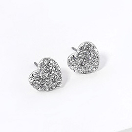 Crystal Stone Paved Heart Stud Earrings