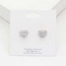 Crystal Stone Paved Heart Stud Earrings