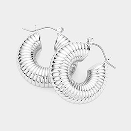 Silver Dipped Textured Metal Hoop Pin Catch Earrings