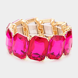 Rectangle Crystal Stone Cluster Stretch Evening Bracelet