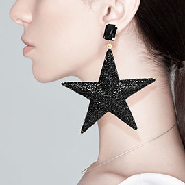 Rhinestone Embellished Metal Star Dangle Earrings