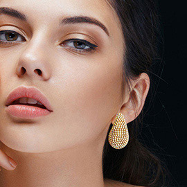 Stone Paved Curved Teardrop Earrings