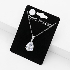 Teardrop CZ Stone Pendant Necklace