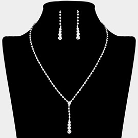 Round Stone Accented Rhinestone Paved Y Necklace