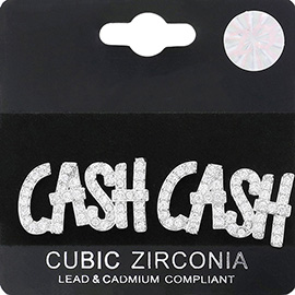 CZ Stone Paved CASH Message Stud Earrings