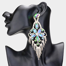 Marquise Stone Flower Accented Chandelier Evening Earrings