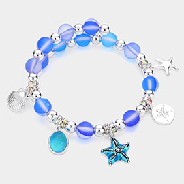 Enamel Starfish Metal Shell Stone Charm Beaded Adjustable Bracelet