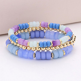 3PCS - Bead Metal Ball Stretch Bracelets