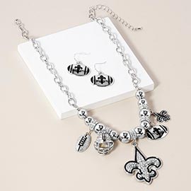 Fleur de Lis Football Theme Charms Metal Chain Necklace